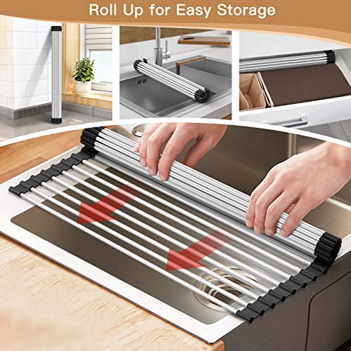 SimpleKitchen Roll Up Dish Drying Rack, Over The Sink Dish Drying