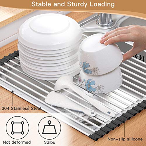 XL Foldable Roll-Up Dish Drying Rack Multipurpose Stainless Steel