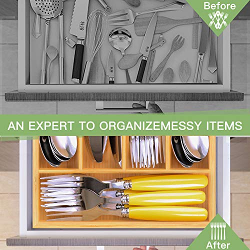 FNBCT02 Bamboo Kitchen Drawer Organizer 5 Drawer Dividers for Kitchen Flatware and Knives