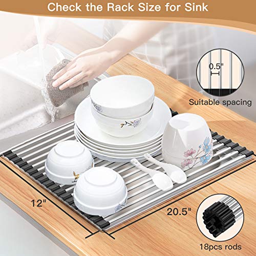 Over The Sink Dish Drying Rack, Roll Up Sink Dish Drainer Rack Multipurpose  Foldable Kitchen Stainless Steel Dish Rack Sink Drying Rack