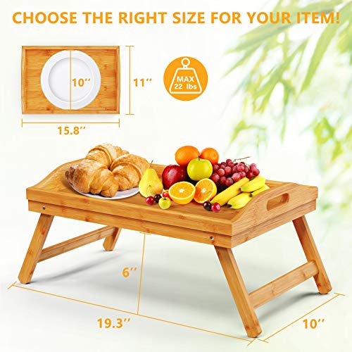Bamboo Bed Tray Table With Folding Legs & Handles Breakfast Tray